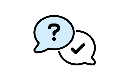 Icoon van twee chatwolkjes met in de ene een vraagteken en in de andere een checkmark